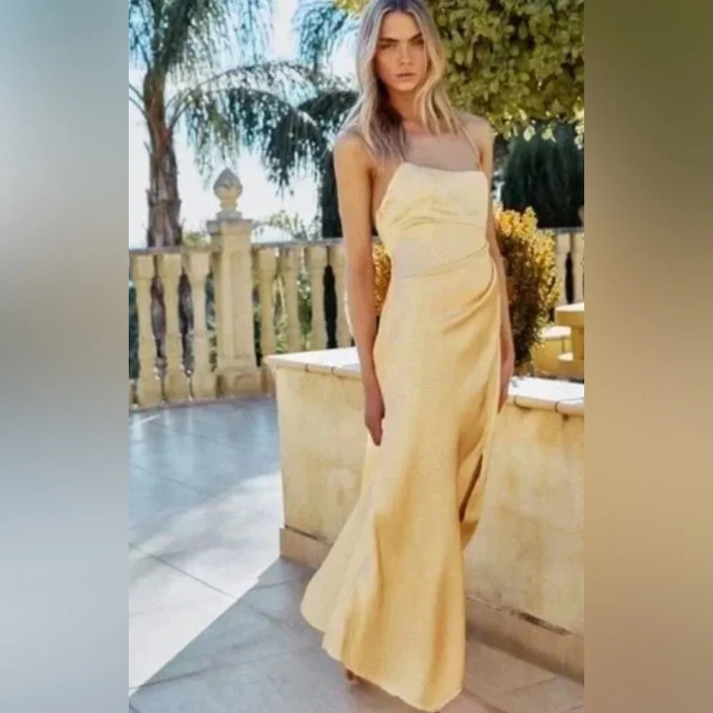 SIGNIFICANT OTHER Cocktail Midi Dress High Low Hem Gold Champage US 10/Medium
